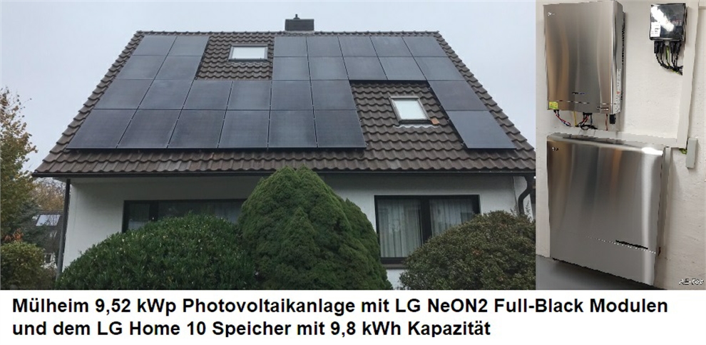 Mülheim 9,52 kWp Photovoltaikanlage mit LG Speichersystem